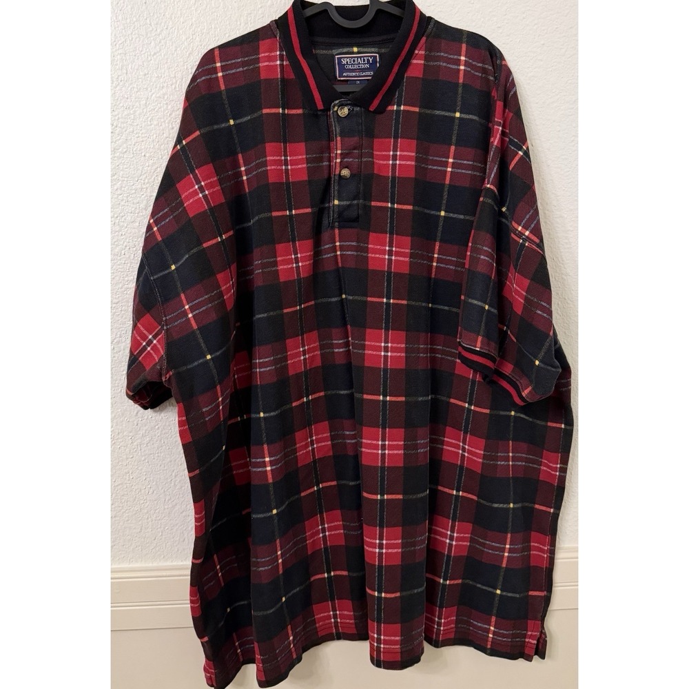 Specialty Collection Authentic Classics Polo Shirt – Plaid – Red Black – 2X